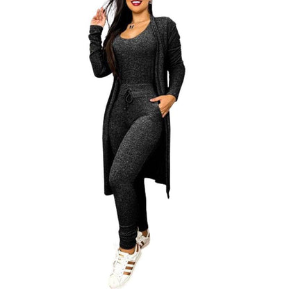 Buycenter Women's Casual Jumpsuit & Cardigan Set - High Waist & Pockets - Buy Center