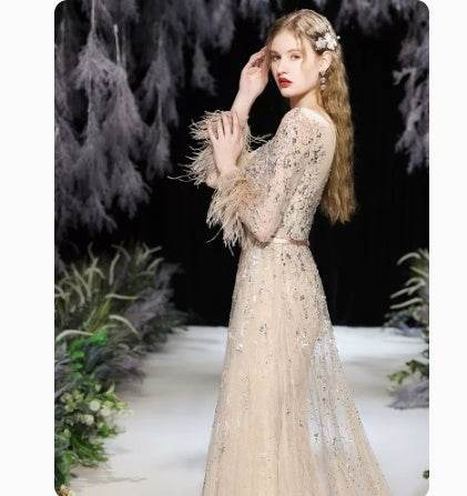 Buycenter Diamond-Encrusted Evening Dress - Stylish U-Neck Design - Buy Center