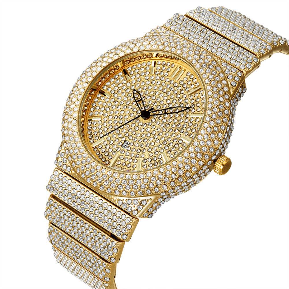 Affordable Luxury Men's Quartz Watch - Diamond Embedded in Gold, Silver, Black - Buy Center