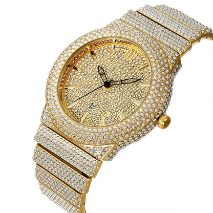Affordable Luxury Men's Quartz Watch - Diamond Embedded in Gold, Silver, Black - Buy Center