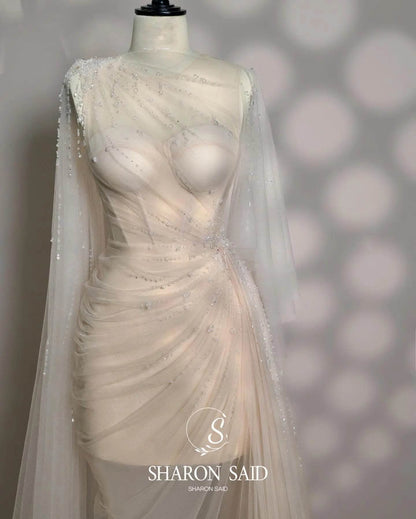 Sharon Said Elegant Black Evening Dress with Crystal Cape Sleeves - Buy Center