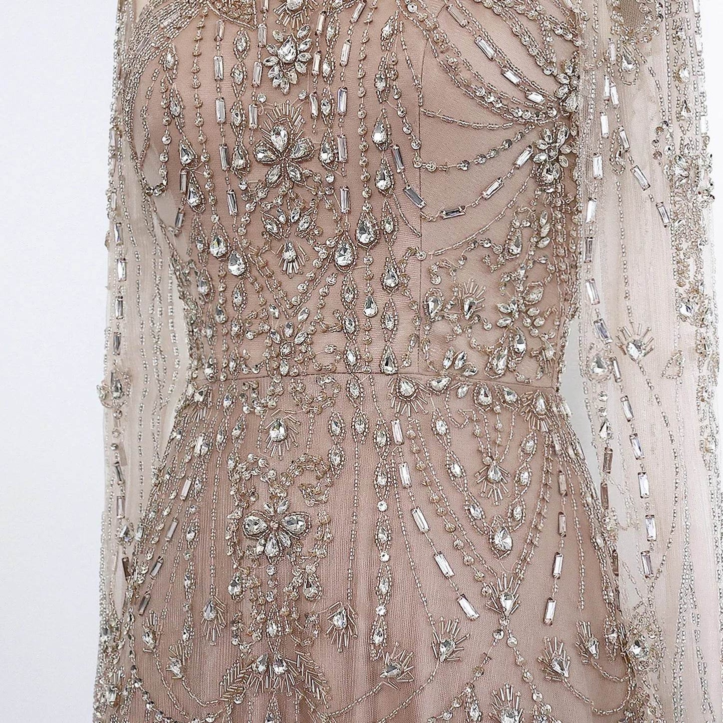 Sharon Said Blue Long Sleeve Evening Dress - High Neck & Beaded Detail - Buy Center