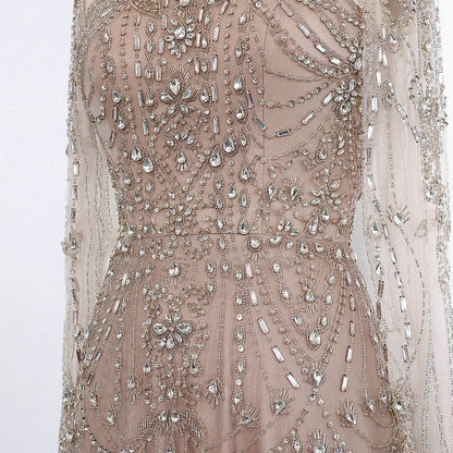 Sharon Said Blue Long Sleeve Evening Dress - High Neck & Beaded Detail - Buy Center