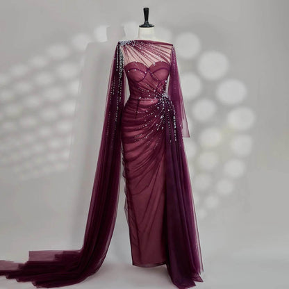 Sharon Said Elegant Black Evening Dress with Crystal Cape Sleeves - Buy Center