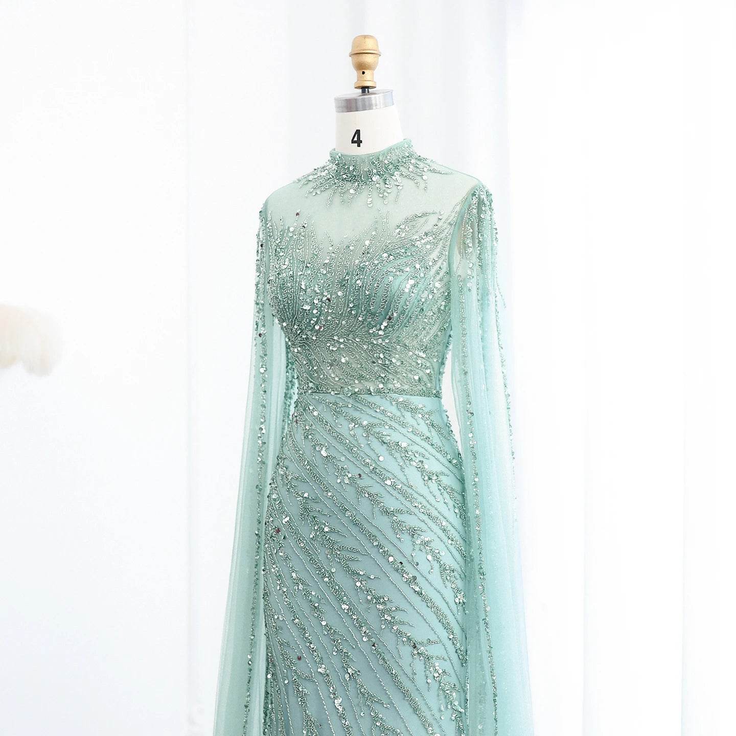 Sharon Said Black Mermaid Evening Dress - Cape Sleeves, High Neck - Buy Center