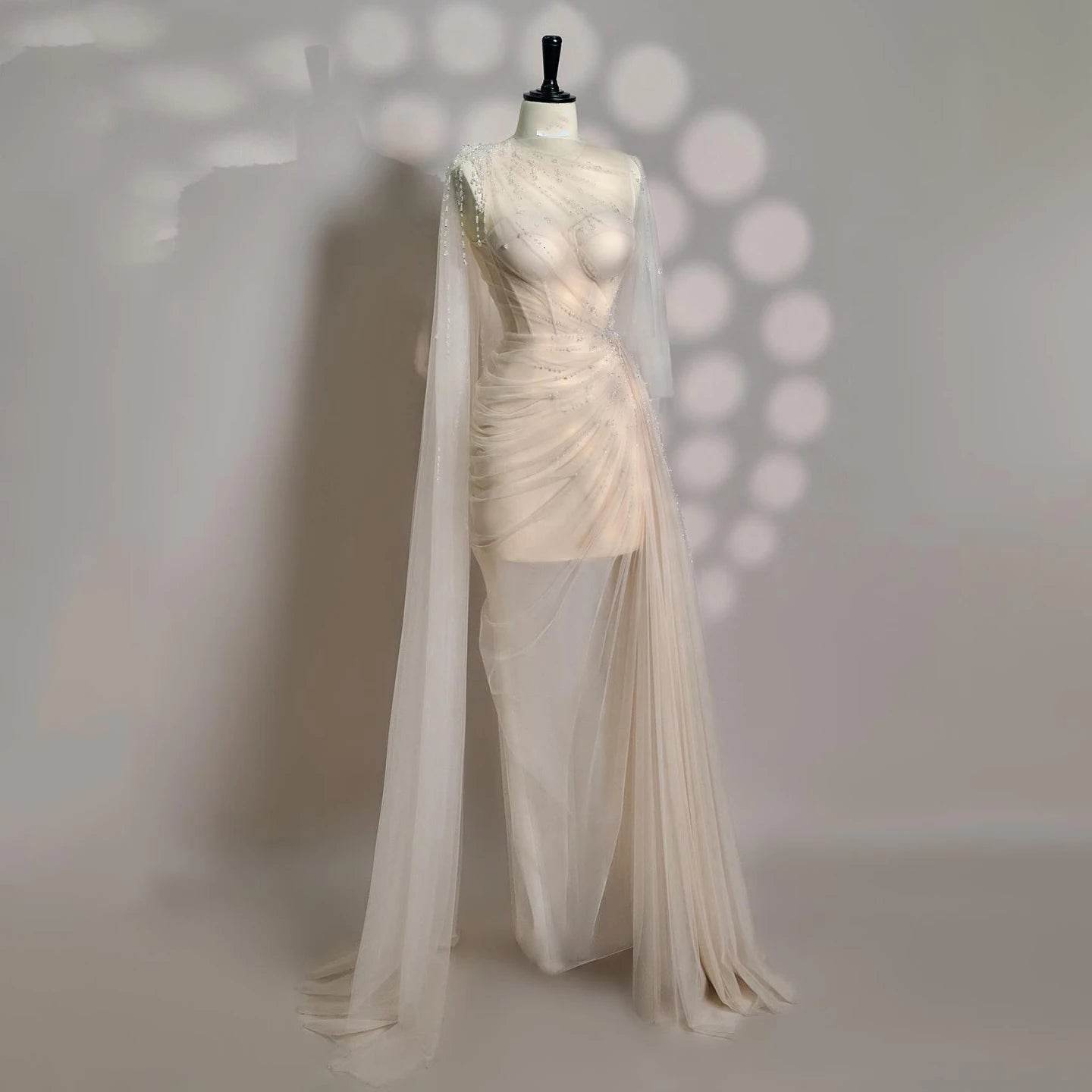 Sharon Said Elegant Black Evening Dress with Crystal Cape Sleeves - Buy Center