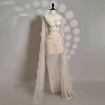 Sharon Said Elegant Black Evening Dress with Crystal Cape Sleeves - Buy Center