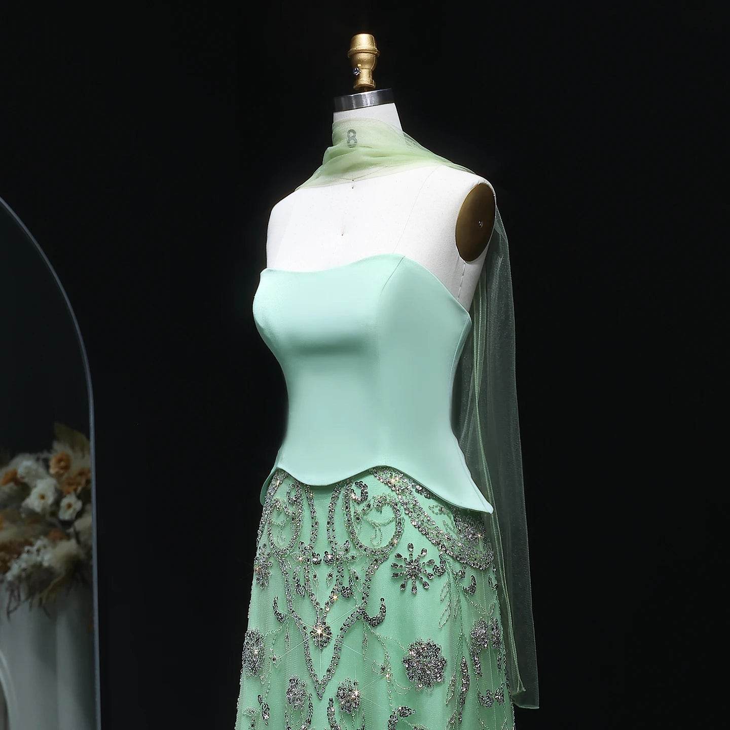 Sharon Said Luxury Sage Green Evening Dress - Elegant Formal Gown - Buy Center