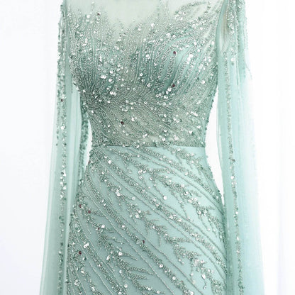 Sharon Said Black Nude Mermaid Evening Dress - High Neck, Cape Sleeves - Buy Center