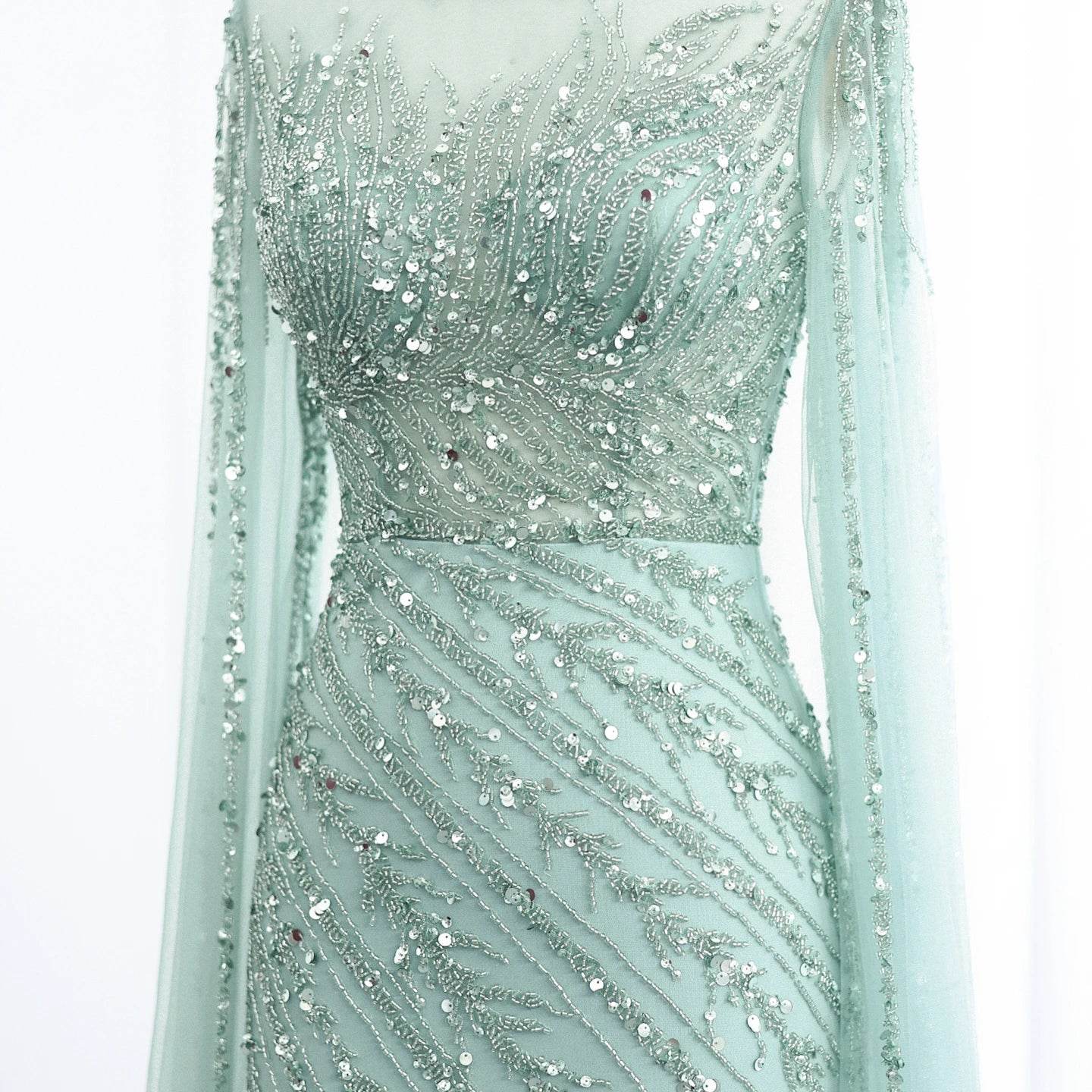 Sharon Said Black Mermaid Evening Dress - Cape Sleeves, High Neck - Buy Center