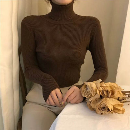 Women's Slim-Fit Turtleneck Sweater - Full Sleeve Casual Jumper - Buy Center