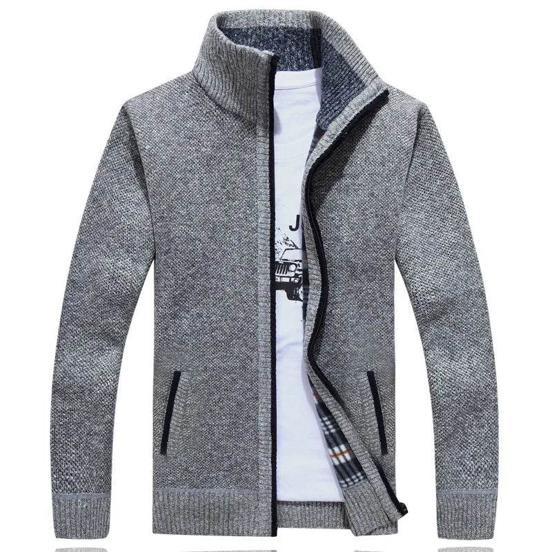 Curocin Men's Fleece Knitted Cardigan - Long Sleeve, Casual Plus Size - Buy Center