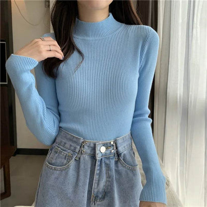 Chic Women's Half Turtleneck Slim Fit Pullover Sweater - Full Sleeve - Buy Center