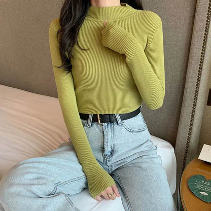 Chic Women's Half Turtleneck Slim Fit Pullover Sweater - Full Sleeve - Buy Center