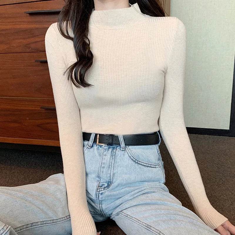 Chic Women's Half Turtleneck Slim Fit Pullover Sweater - Full Sleeve - Buy Center