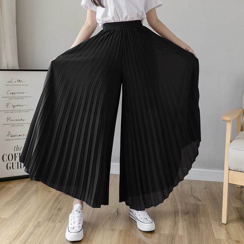 WQIANYU Women's Chiffon Wide Leg Pants - Elegant Pleated Design - Buy Center