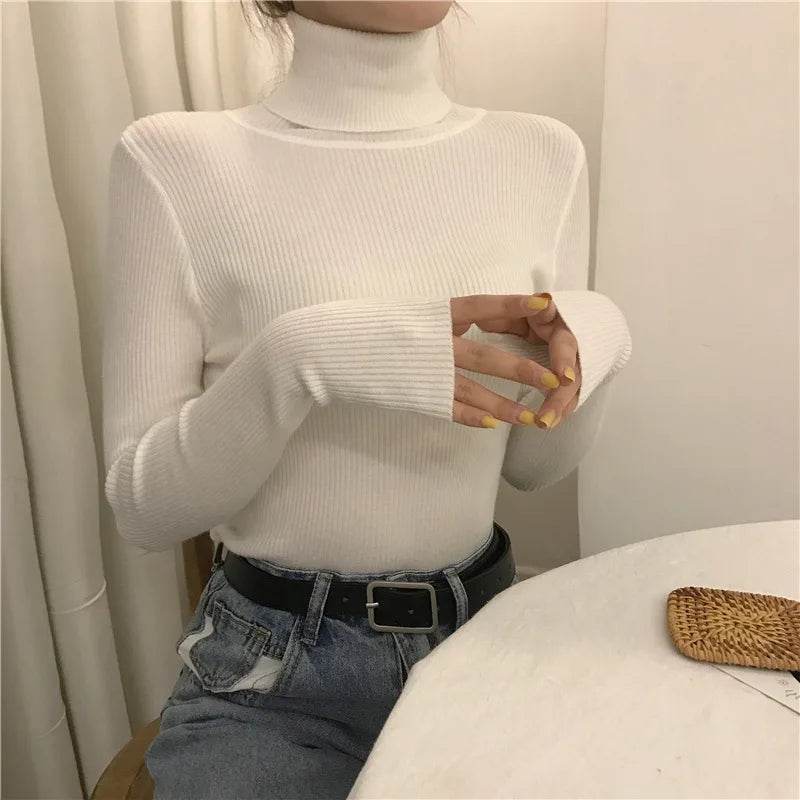 Women's Slim-Fit Turtleneck Sweater - Full Sleeve Casual Jumper - Buy Center