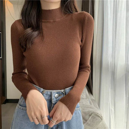 Chic Women's Half Turtleneck Slim Fit Pullover Sweater - Full Sleeve - Buy Center