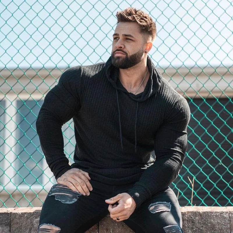 New Spring Fitness Hooded Sweaters Men Warm Turtleneck Sweaters Slim Fit Sports Pullover Men Sweater Gym Knitwear Pull Homme - Buy Center