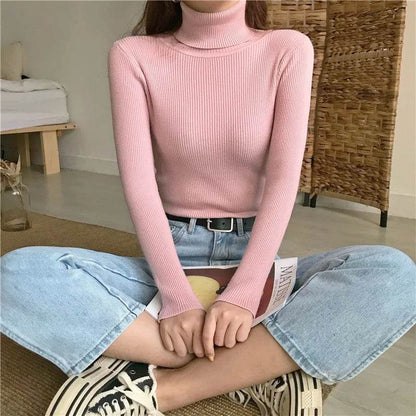Women's Slim-Fit Turtleneck Sweater - Full Sleeve Casual Jumper - Buy Center