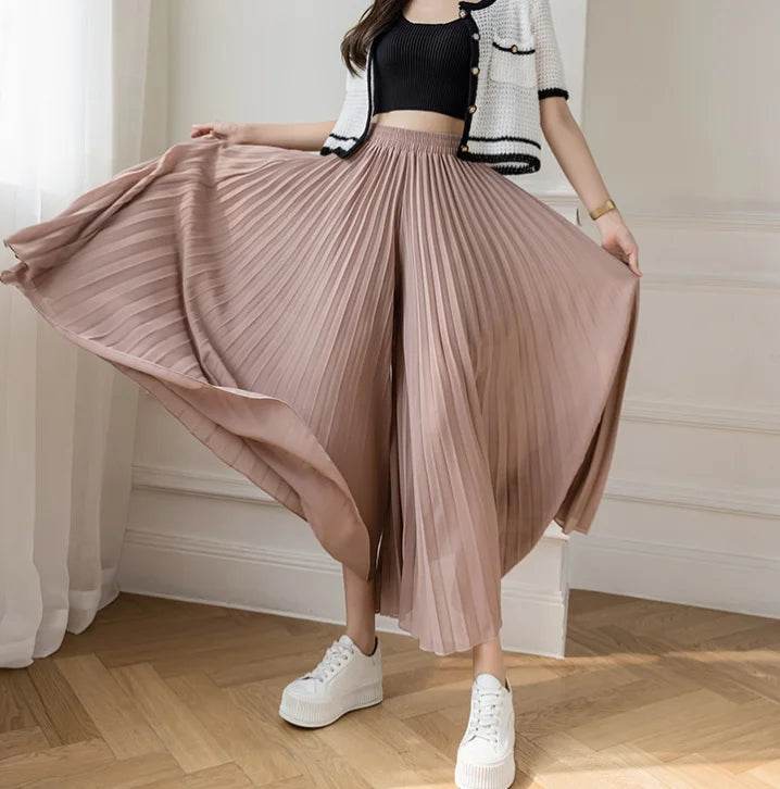 WQIANYU Women's Chiffon Wide Leg Pants - Elegant Pleated Design - Buy Center