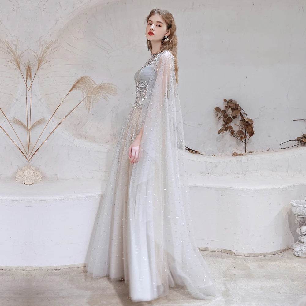YOUXI Customized Elegant Evening Dress - Crystal Beaded Cape Gown - Buy Center