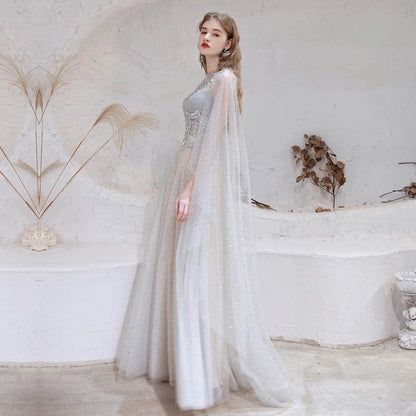 YOUXI Customized Elegant Evening Dress - Crystal Beaded Cape Gown - Buy Center