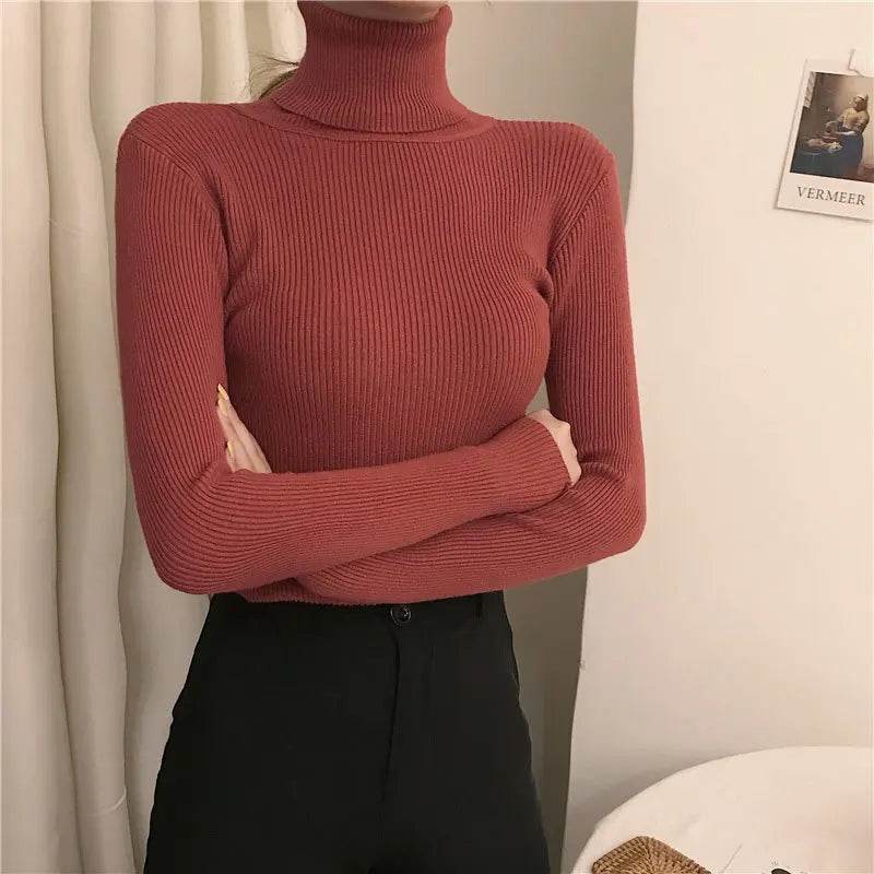 Women's Slim-Fit Turtleneck Sweater - Full Sleeve Casual Jumper - Buy Center