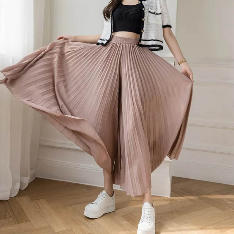 WQIANYU Women's Chiffon Wide Leg Pants - Elegant Pleated Design - Buy Center