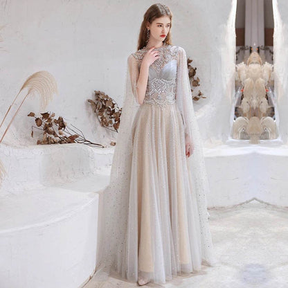 YOUXI Customized Elegant Evening Dress - Crystal Beaded Cape Gown - Buy Center