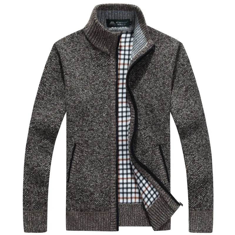 Curocin Men's Fleece Knitted Cardigan - Long Sleeve, Casual Plus Size - Buy Center