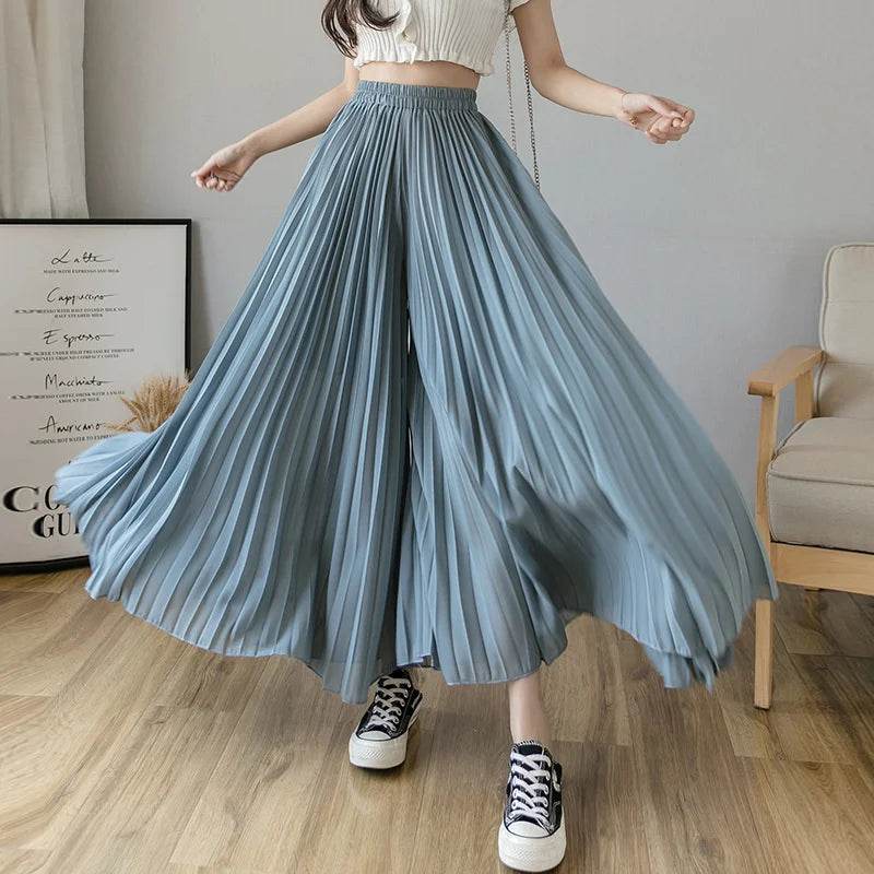WQIANYU Women's Chiffon Wide Leg Pants - Elegant Pleated Design - Buy Center