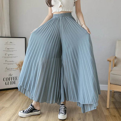 WQIANYU Women's Chiffon Wide Leg Pants - Elegant Pleated Design - Buy Center