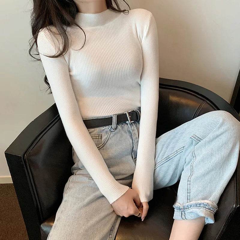 Chic Women's Half Turtleneck Slim Fit Pullover Sweater - Full Sleeve - Buy Center