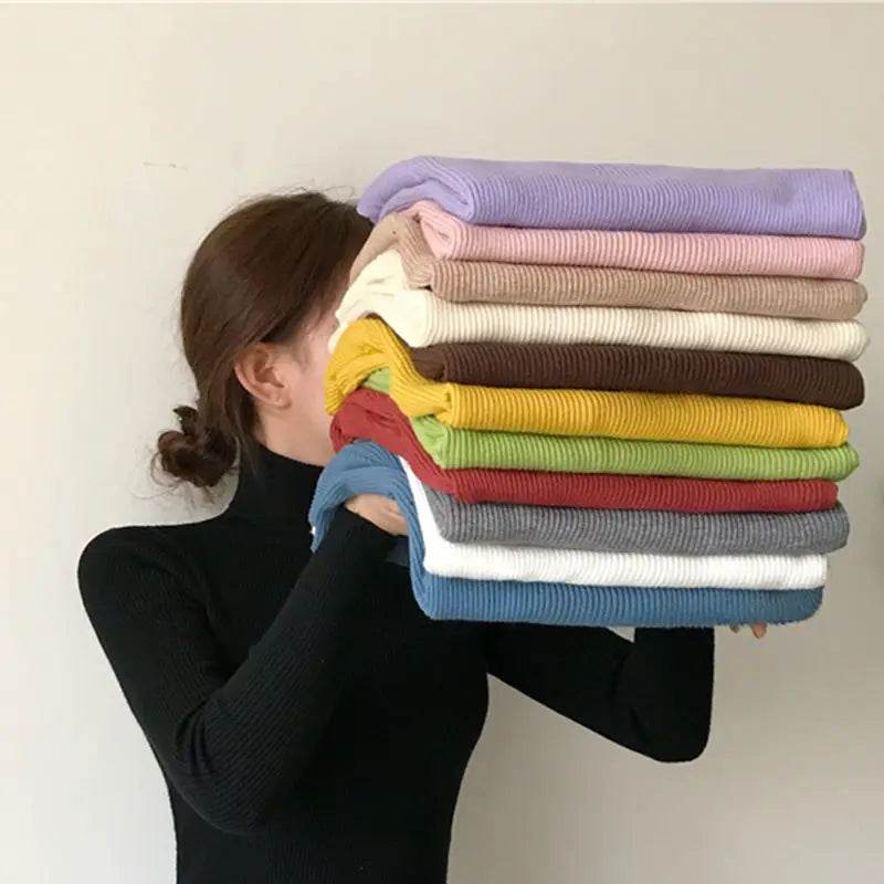 Women's Slim-Fit Turtleneck Sweater - Full Sleeve Casual Jumper - Buy Center