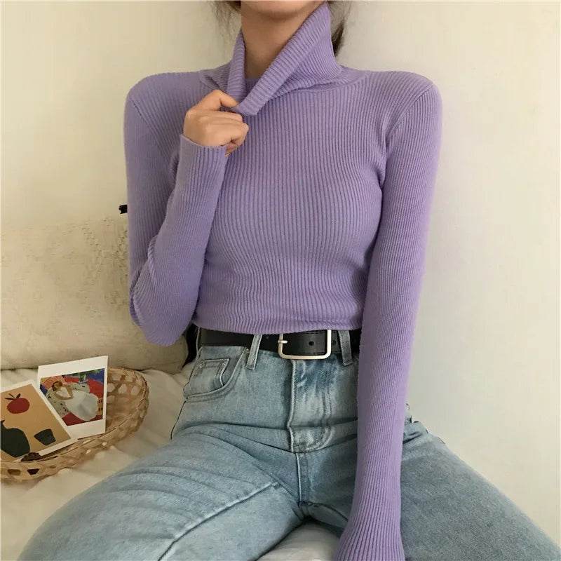 Women's Slim-Fit Turtleneck Sweater - Full Sleeve Casual Jumper - Buy Center