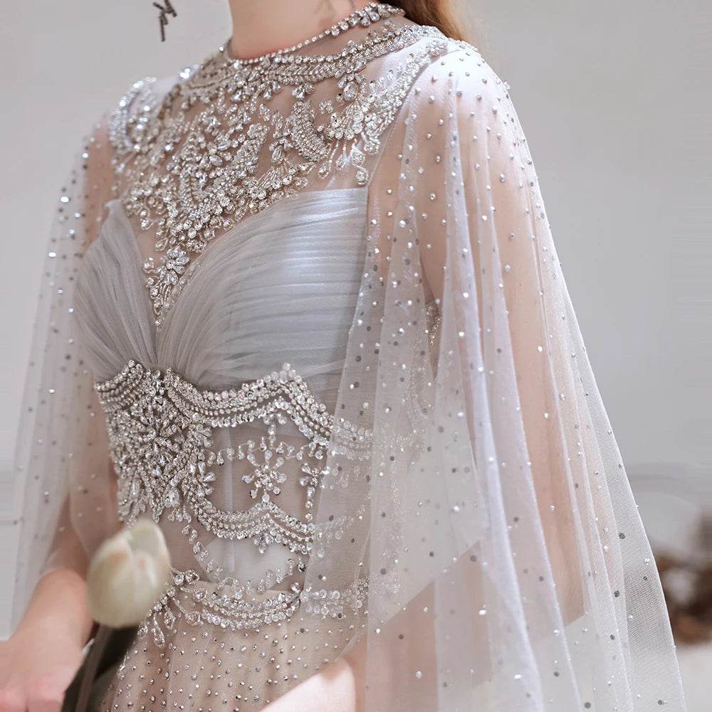 YOUXI Customized Elegant Evening Dress - Crystal Beaded Cape Gown - Buy Center
