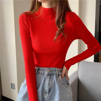 Chic Women's Half Turtleneck Slim Fit Pullover Sweater - Full Sleeve - Buy Center