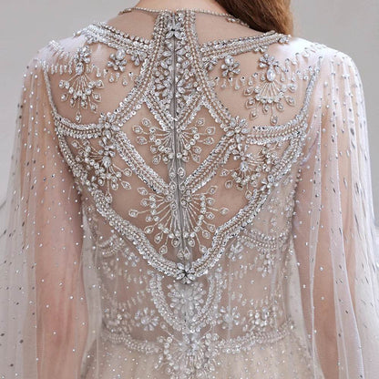YOUXI Customized Elegant Evening Dress - Crystal Beaded Cape Gown - Buy Center