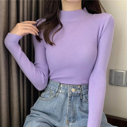 Chic Women's Half Turtleneck Slim Fit Pullover Sweater - Full Sleeve - Buy Center