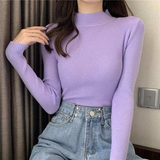 Chic Women's Half Turtleneck Slim Fit Pullover Sweater - Full Sleeve - Buy Center