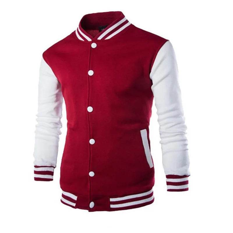 FAVOCENT Men's Slim Fit Baseball Jacket - Wine Red Casual Varsity Style - Buy Center