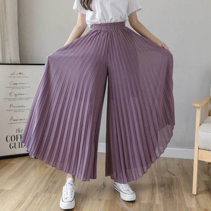 WQIANYU Women's Chiffon Wide Leg Pants - Elegant Pleated Design - Buy Center