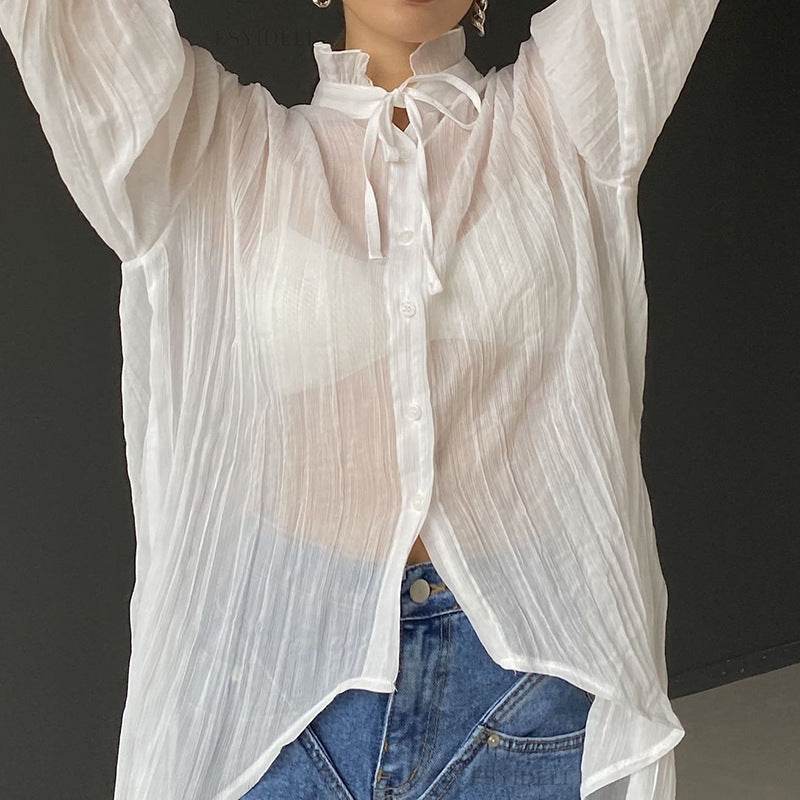 Loose Flared White Cotton Blazer - Trendy Bell Sleeve Fashion Top - Buy Center