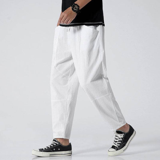 Men's Plus Size Cropped Pants - Loose Cotton and Linen Tapered Fit - Buy Center