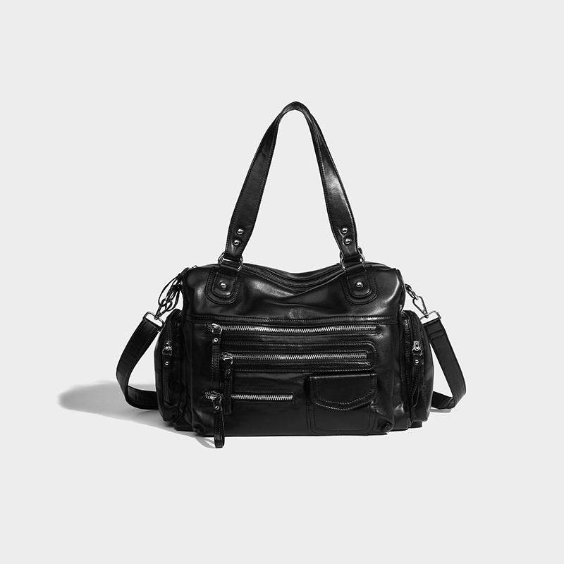 Fashion Black Vintage Zipper Motorcycle Bag - Chic Crossbody Backpack - Buy Center