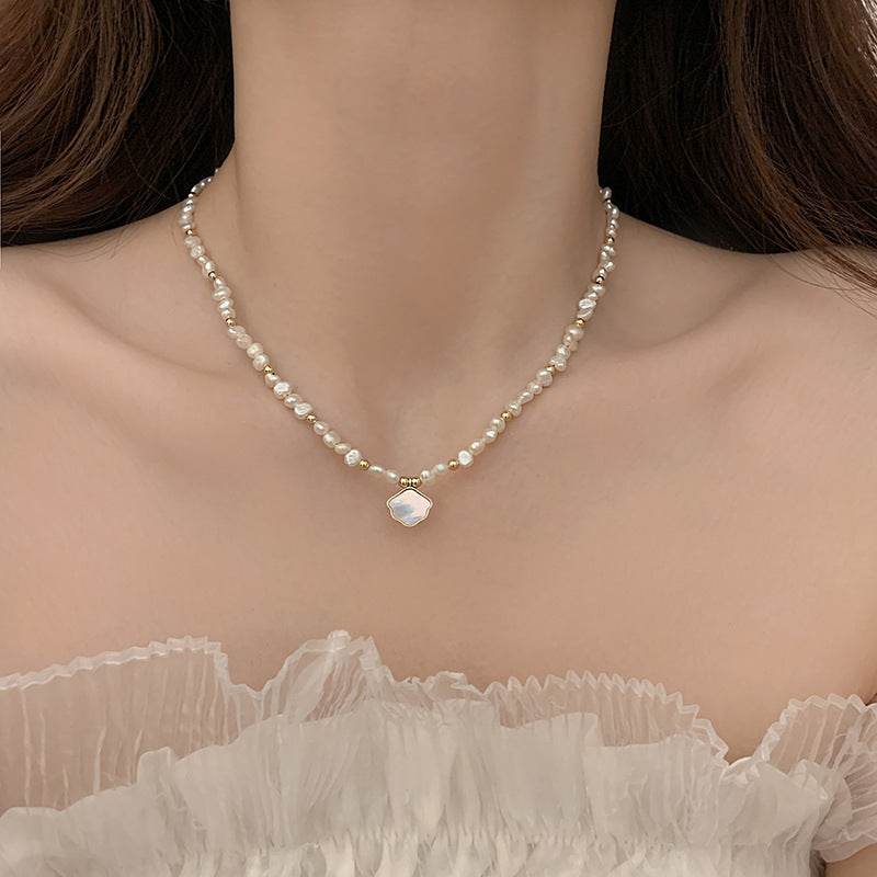 Elegant Women's Freshwater Pearl Necklace & Bracelet Set - Geometric Style - Buy Center