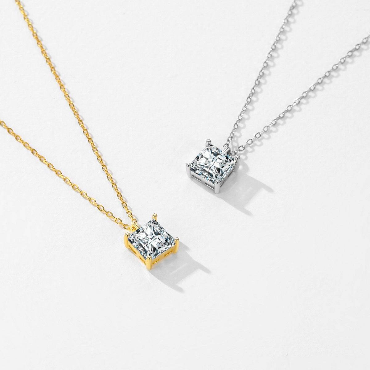 BuyCenter Sterling Silver Geometric Necklace - Shiny Square Zircon Pendant - Buy Center