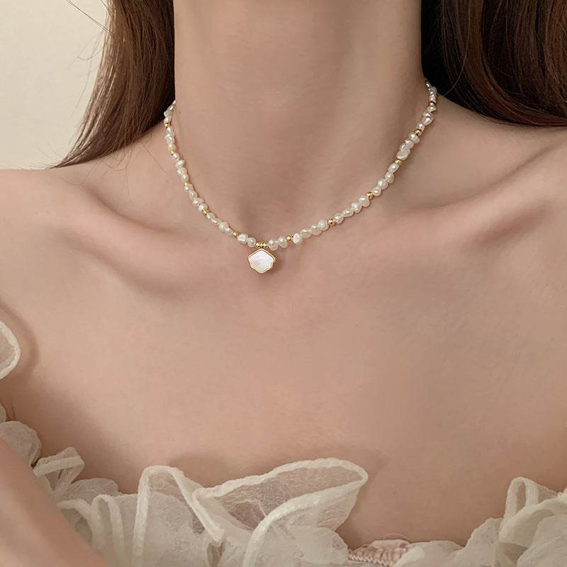 Elegant Women's Freshwater Pearl Necklace & Bracelet Set - Geometric Style - Buy Center