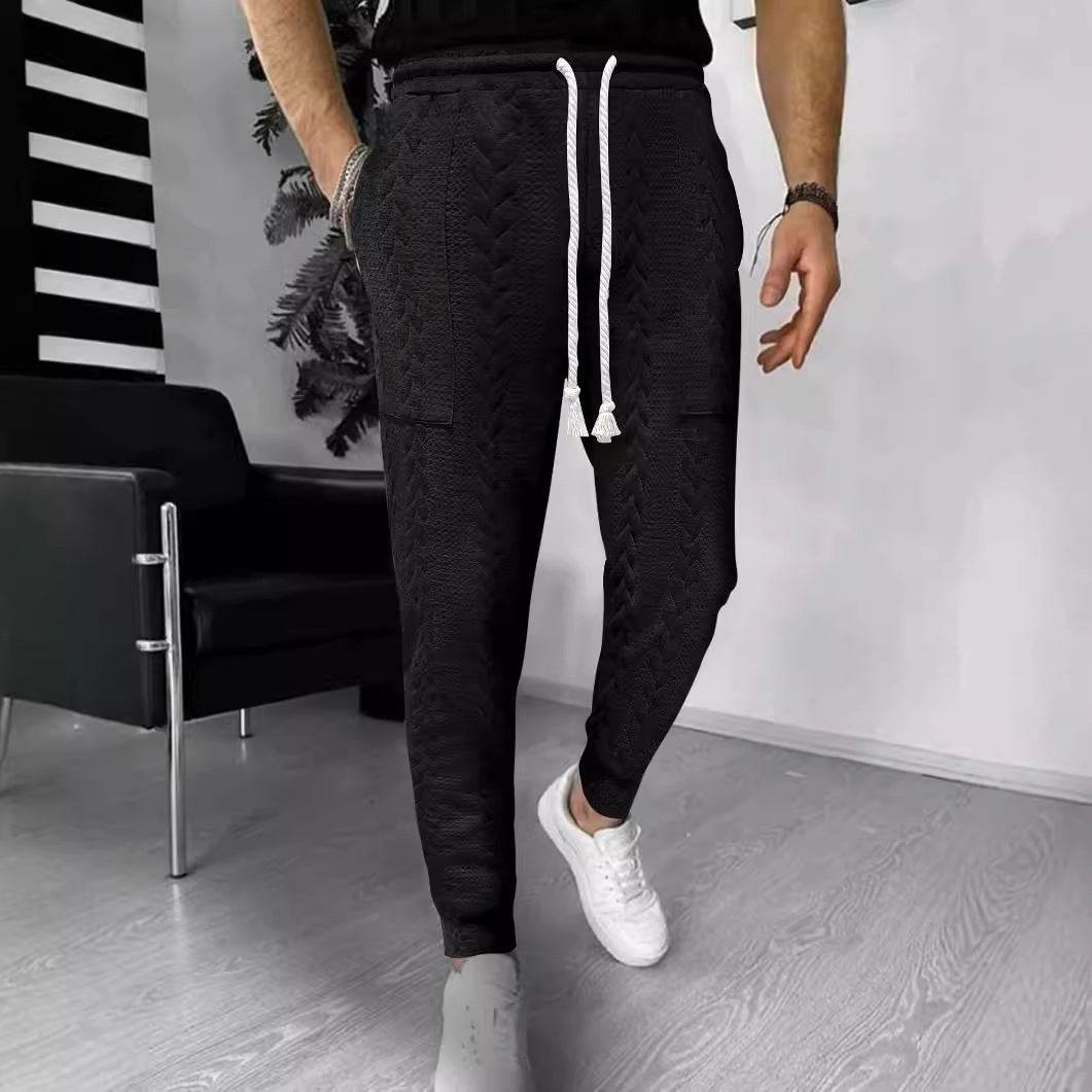 Men's Casual Solid Color Jacquard Drawstring Trousers - Stylish and Comfortable - Buy Center